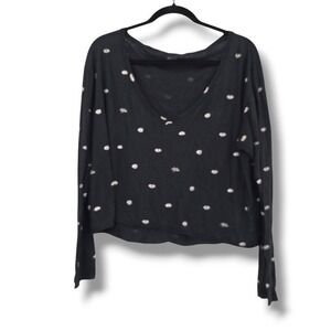 PINK Victoria's Secret‎ Long Sleeve Lips Print V Neck Crop Boxy Top Women's L